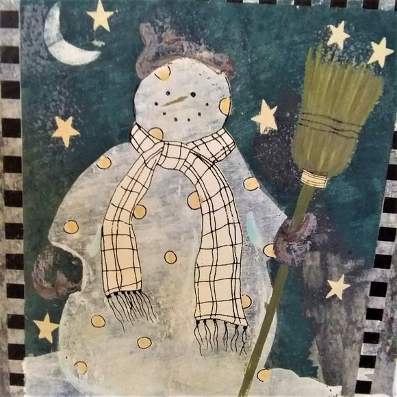 Welcome Sign Plaque Natural Stone Hand Painted Winter Snowman Slate Door Home - Picture 4 of 7